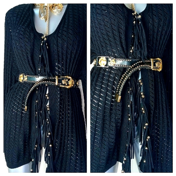 FRINGE & BEADS Open Front Boho "SAMANTHA GRAY" Loose Knit Cardigan - Picture 8 of 12